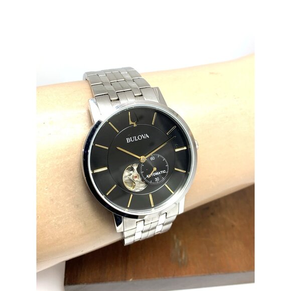 Bulova Men's Watch 96A305 Automatic Black Dial Silver Stainless Steel 42mm - Picture 11 of 14